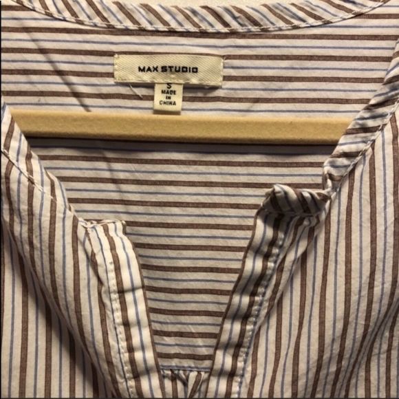 max studio•babydoll top oversized striped blouse shirt - Picture 2 of 8